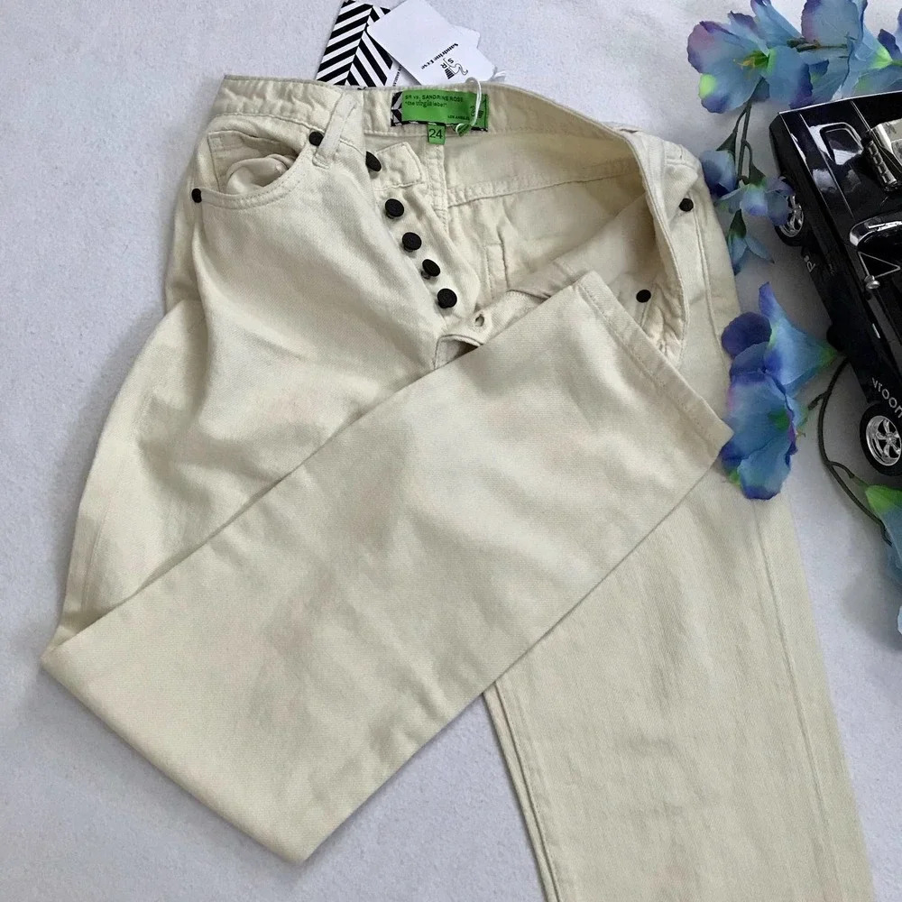 Free People Sandrine Rose NWT Cream Mid Rise Ankle Jeans Women 24 - Picture 4 of 9